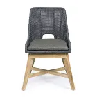 Scaun de exterior din funie si stofa cu baza din teak, Homemotion 2 piese - Lesya Viadurini