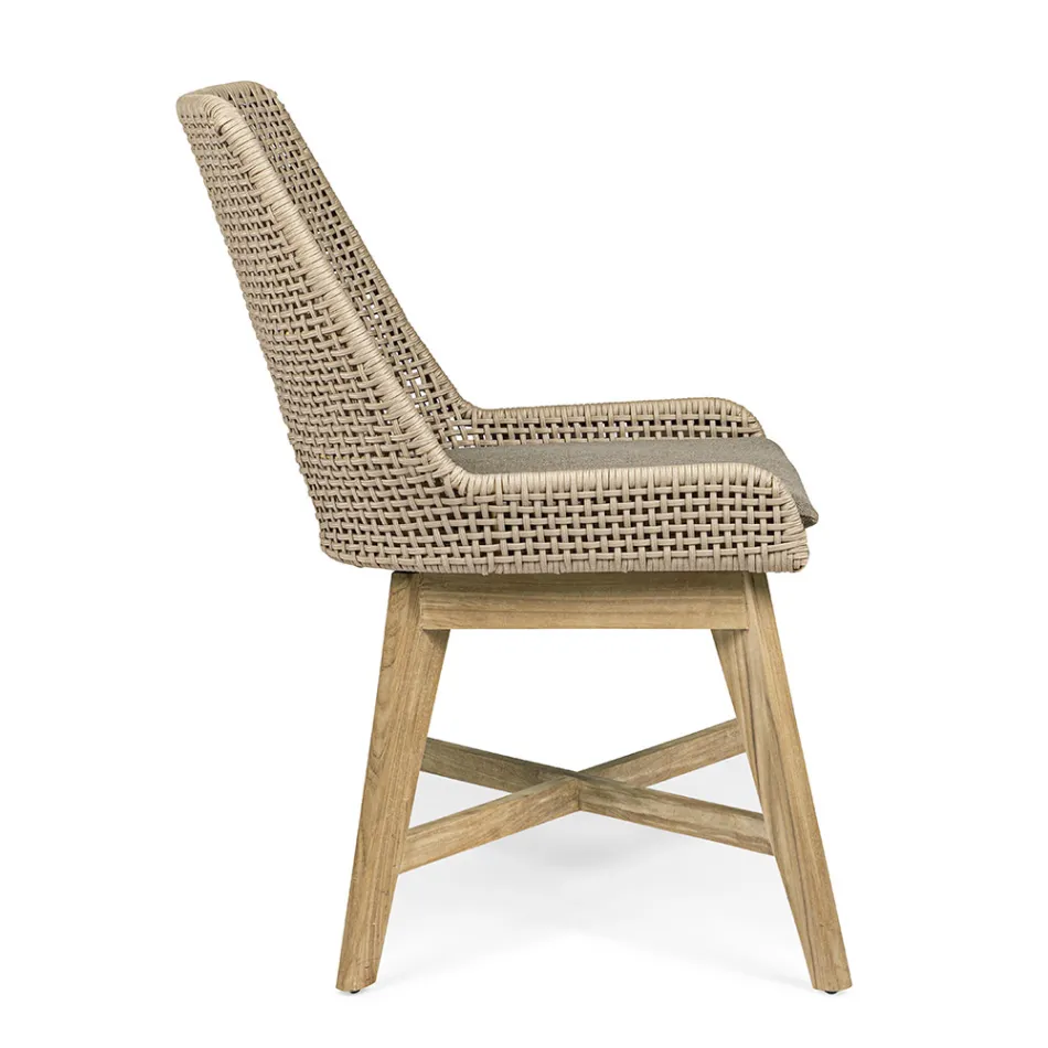 Scaun de exterior din funie si stofa cu baza din teak, Homemotion 2 piese - Lesya Viadurini