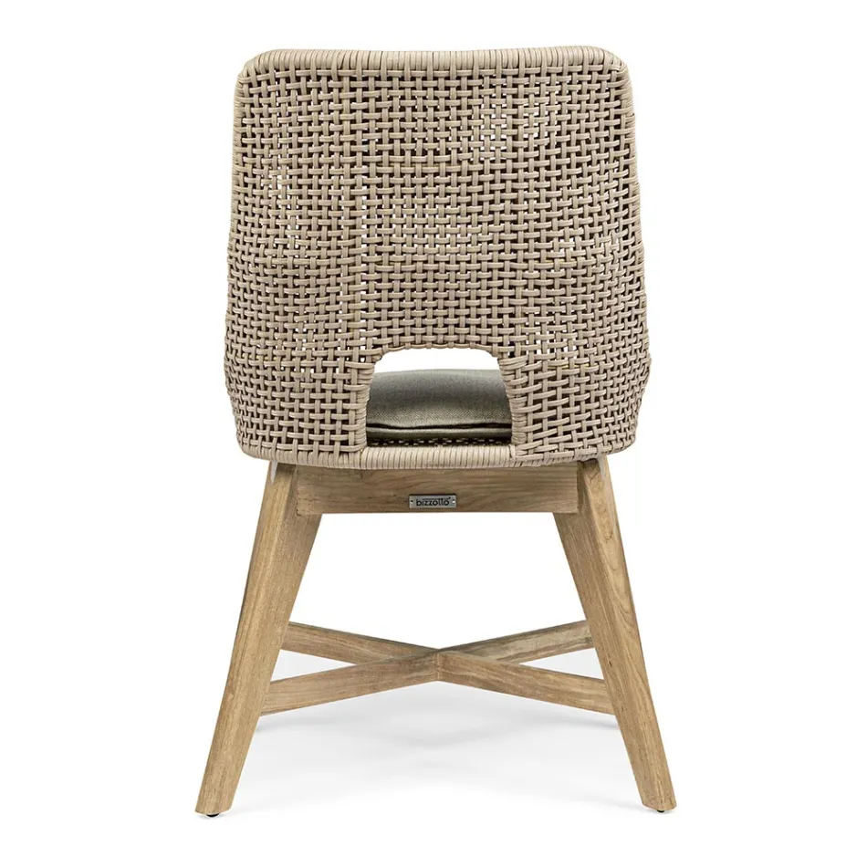 Scaun de exterior din funie si stofa cu baza din teak, Homemotion 2 piese - Lesya Viadurini