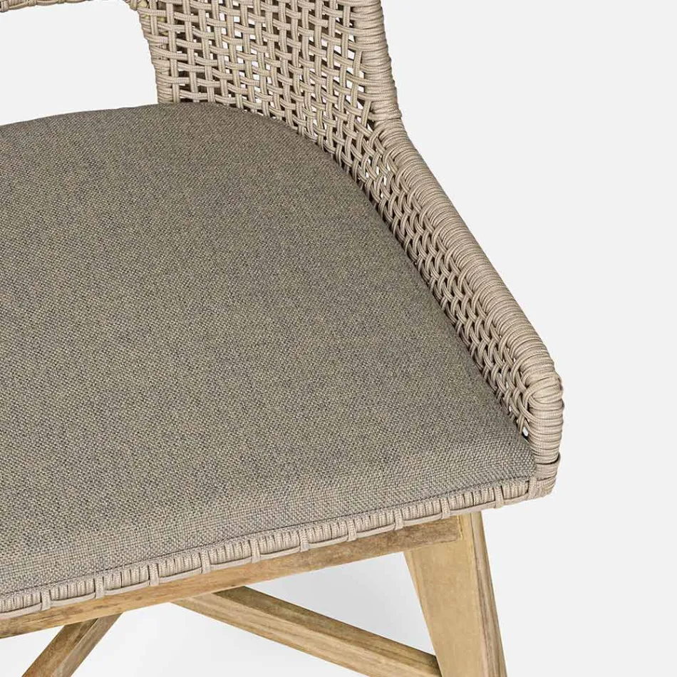 Scaun de exterior din funie si stofa cu baza din teak, Homemotion 2 piese - Lesya Viadurini