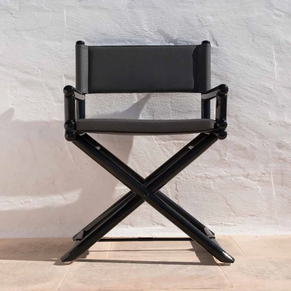 Scaun de exterior din lemn natural sau țesătură de design negru și resigilabil - Suzana Viadurini