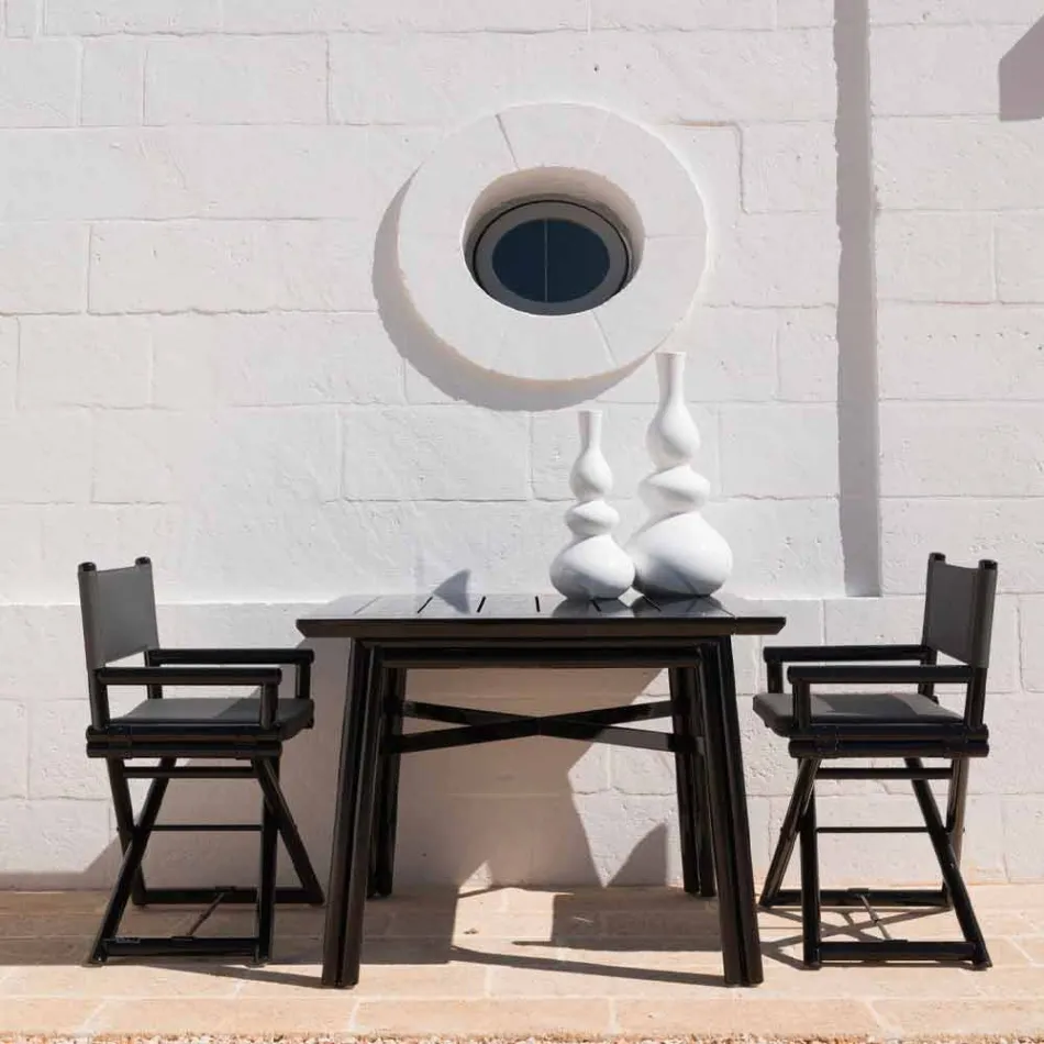 Scaun de exterior din lemn natural sau țesătură de design negru și resigilabil - Suzana Viadurini