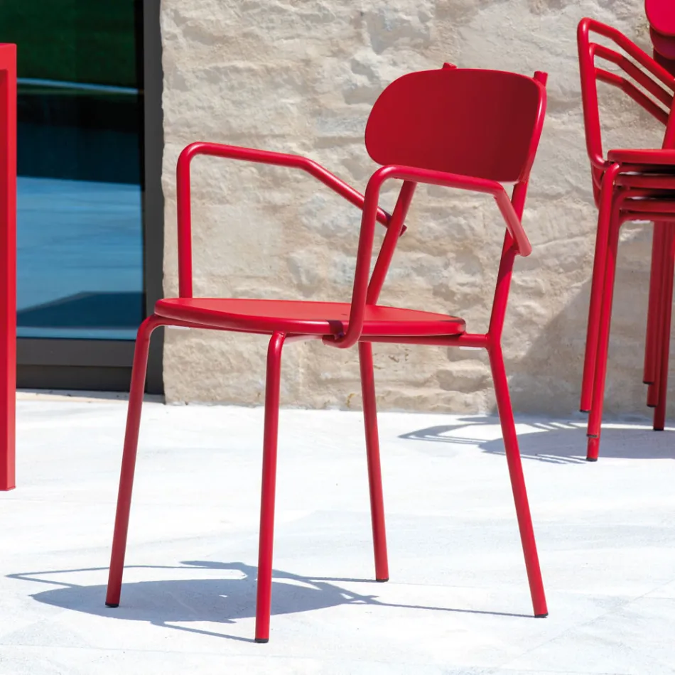 Scaun de exterior metalic cu cotiere Made in Italy 4 piese - Pixie Viadurini