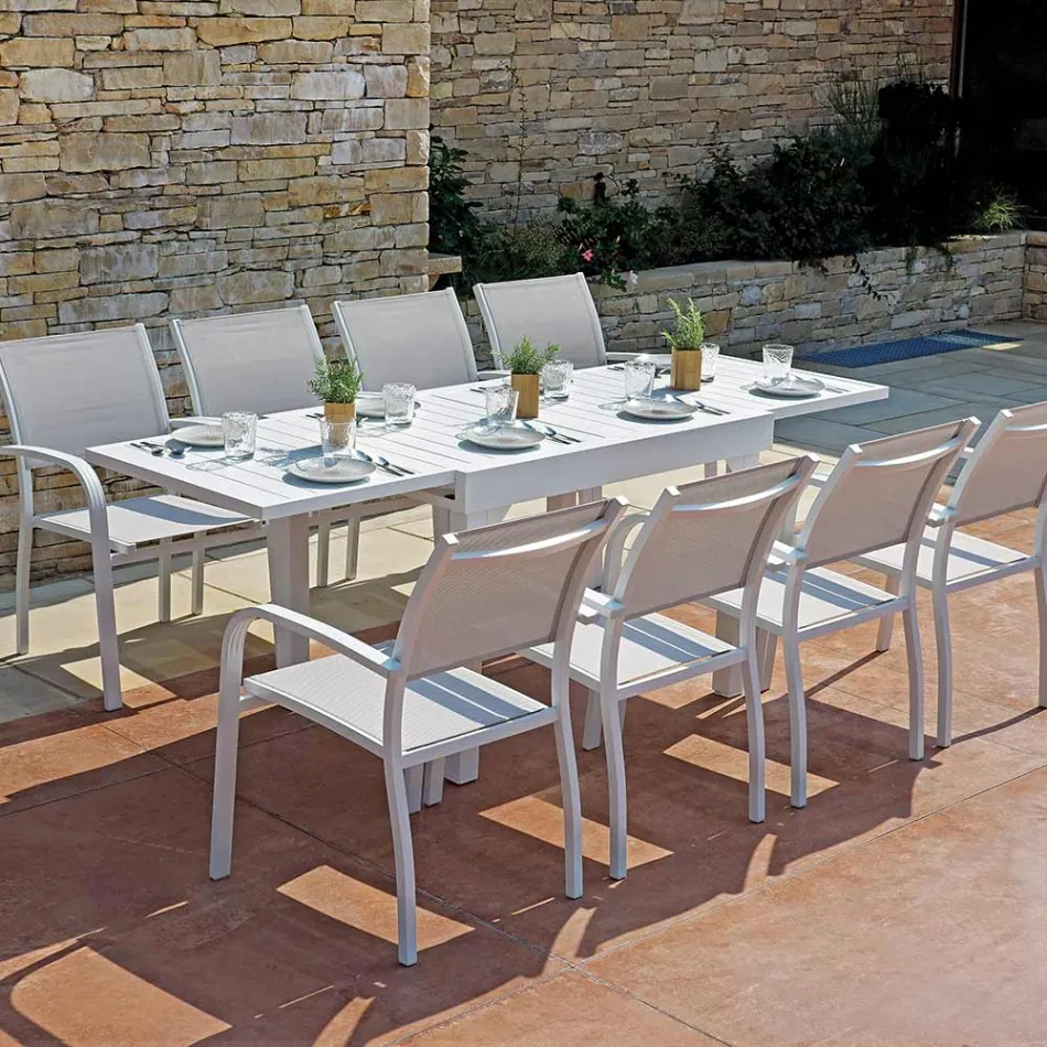 Scaun de grădină stivuibil din aluminiu cu cotiere de design - Gontran Viadurini