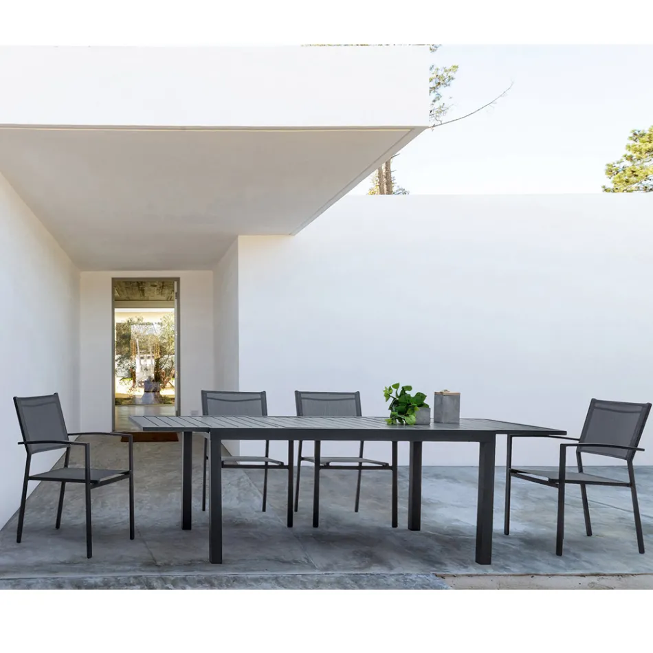 Scaun de grădină stivuibil cu design modern din aluminiu și textilen - Franz Viadurini