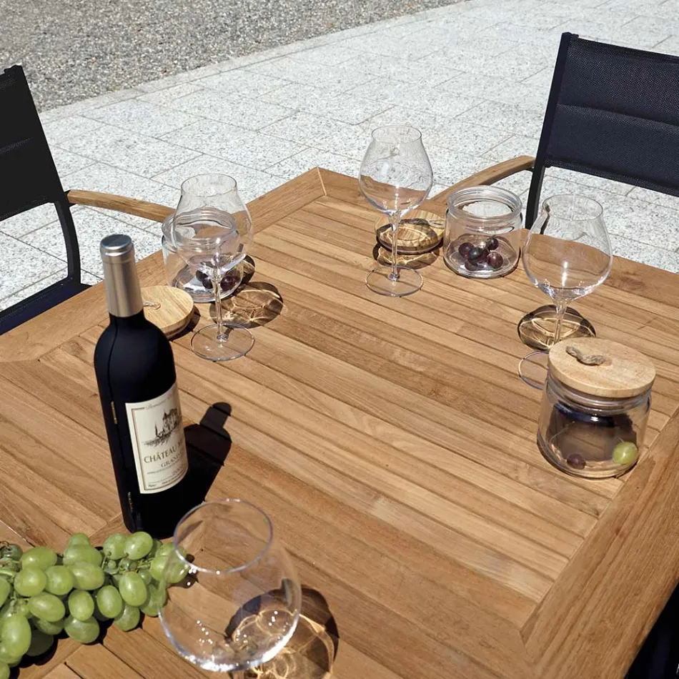 Scaun de grădină stivuibil din aluminiu gri antracit și tec - Aidan Viadurini