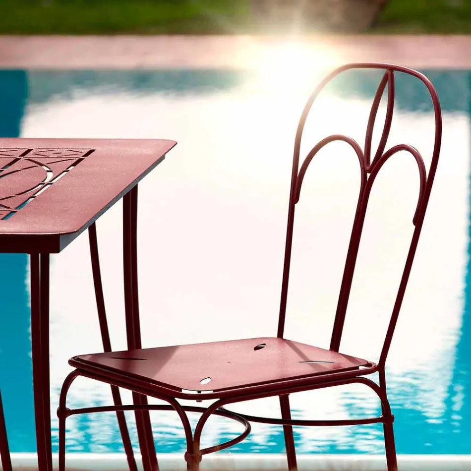 Scaun de grădină din fier roșu cu pernă Made in Italy, 2 bucăți - agat Viadurini