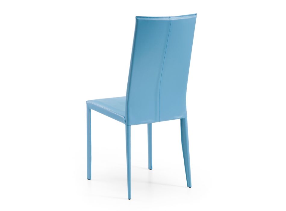 Scaun de sufragerie cu spatar inalt din piele albastra Made in Italy - Volante Viadurini