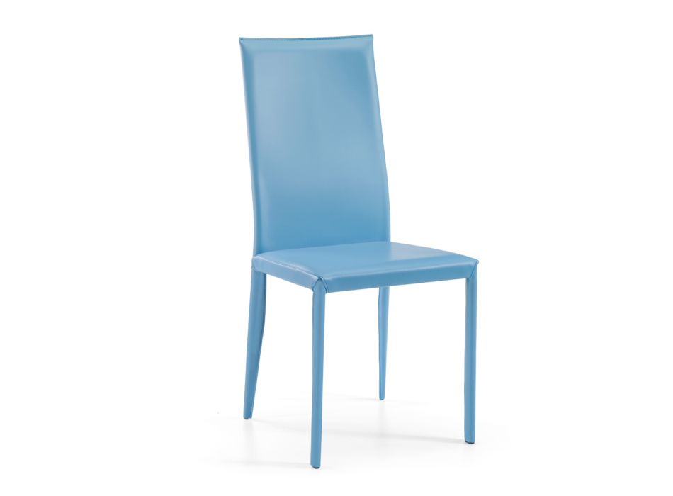Scaun de sufragerie cu spatar inalt din piele albastra Made in Italy - Volante Viadurini