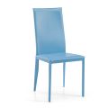 Scaun de sufragerie cu spatar inalt din piele albastra Made in Italy - Volante