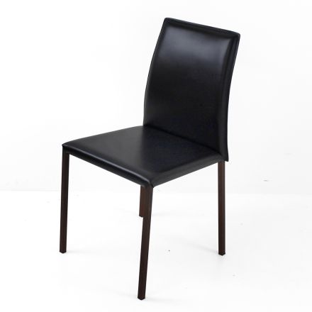 Scaun de sufragerie cu structura Corten si scaun din piele Made in Italy - Orietta Viadurini