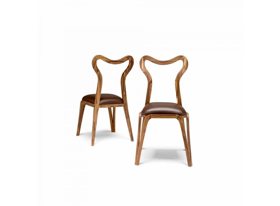 scaun de luat masa din lemn și piele design modern, l.41xp.46 cm, Carol Viadurini