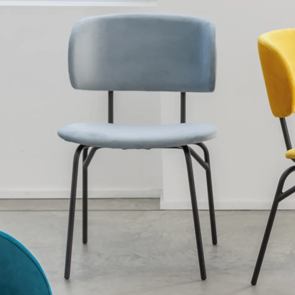 Scaun de sufragerie din metal si catifea rezistenta la pete, 2 piese - Valnerina Viadurini