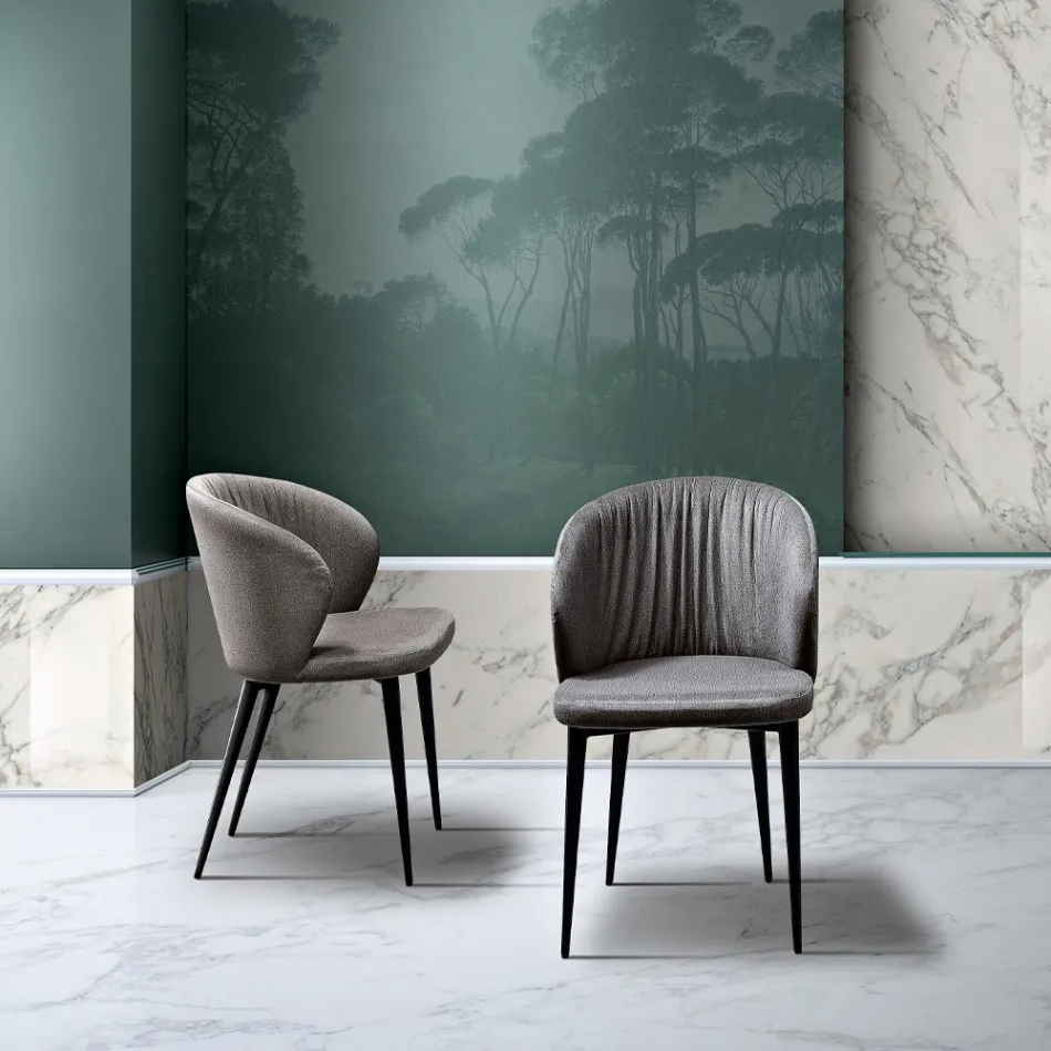 Scaun de sufragerie din stofa si frasin de design elegant - Reginaldo Viadurini