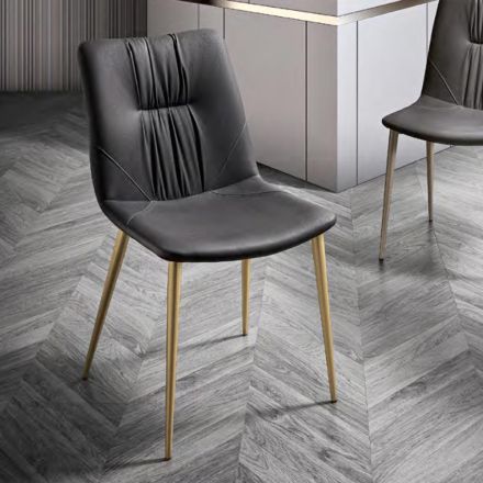 Scaun de Sufragerie din Tesatura Fibra cu Efect de Piele si Metal Made in Italy - Gohan Viadurini