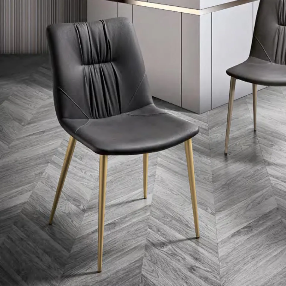 Scaun de Sufragerie din Tesatura Fibra cu Efect de Piele si Metal Made in Italy - Gohan Viadurini