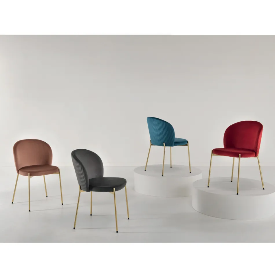 Scaun de Sufragerie din Catifea Tapitata si Metal Auriu 4 Bucati - Assunta Viadurini