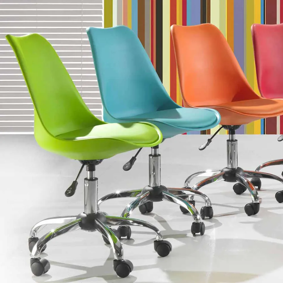 Scaun de birou cu lift de gaz din polipropilenă colorată și metal - Loredana Viadurini