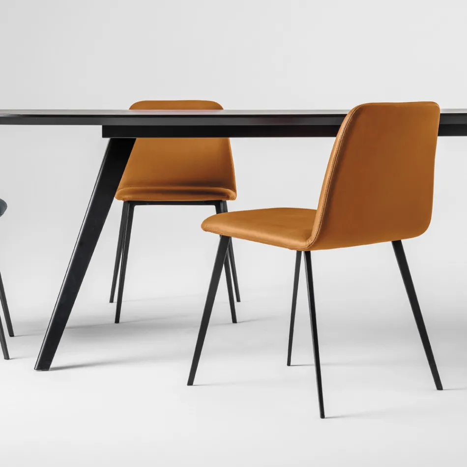 Scaun de lux din piele cu picioare metalice Made in Italy, 2 piese - Molde Viadurini