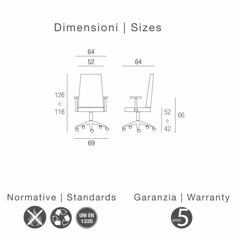 Scaun executiv al birourilor monococă din imitație de piele Debora Viadurini