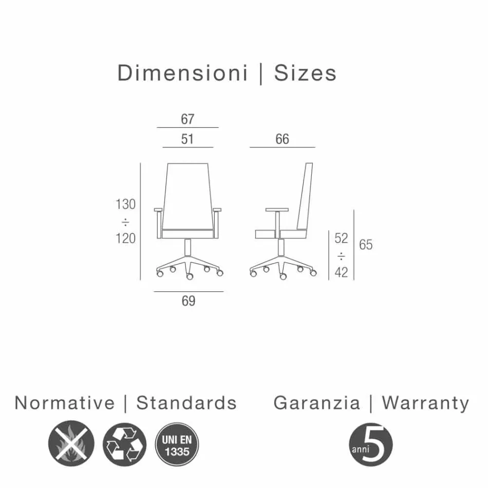 Modern scaun Edda executiv în piele, made in Italy Viadurini