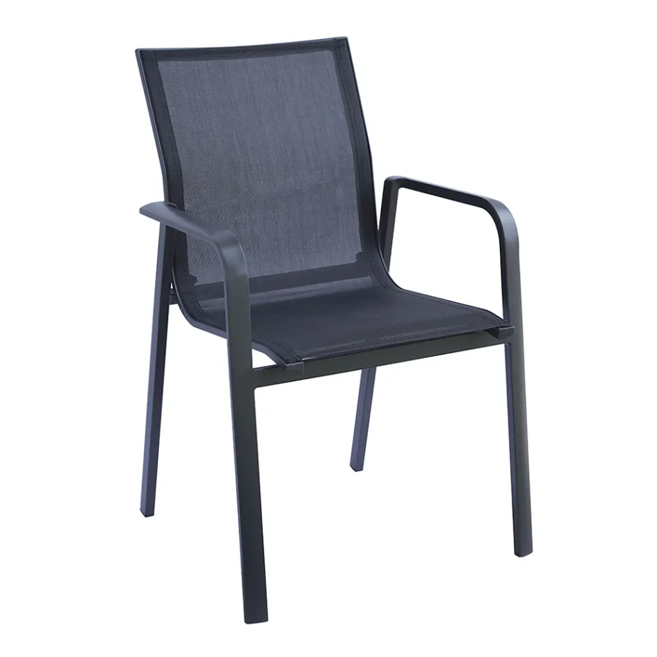 Scaun stivuibil cu brațe din aluminiu și Textilene alb sau gri - Greenstyle Viadurini