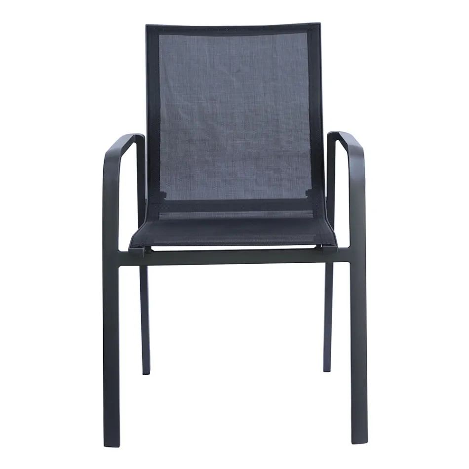 Scaun stivuibil cu brațe din aluminiu și Textilene alb sau gri - Greenstyle Viadurini