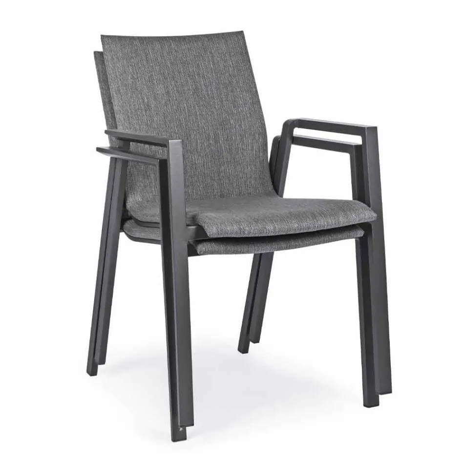 Scaun de exterior stivuibil din țesătură și aluminiu vopsit, 4 bucăți - Assia Viadurini