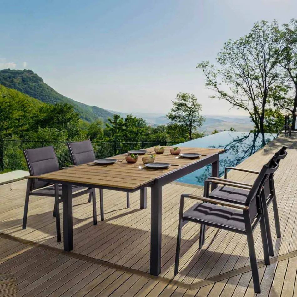 Scaun de exterior stivuibil din aluminiu textilen și antracit, 6 bucăți - Urban Viadurini