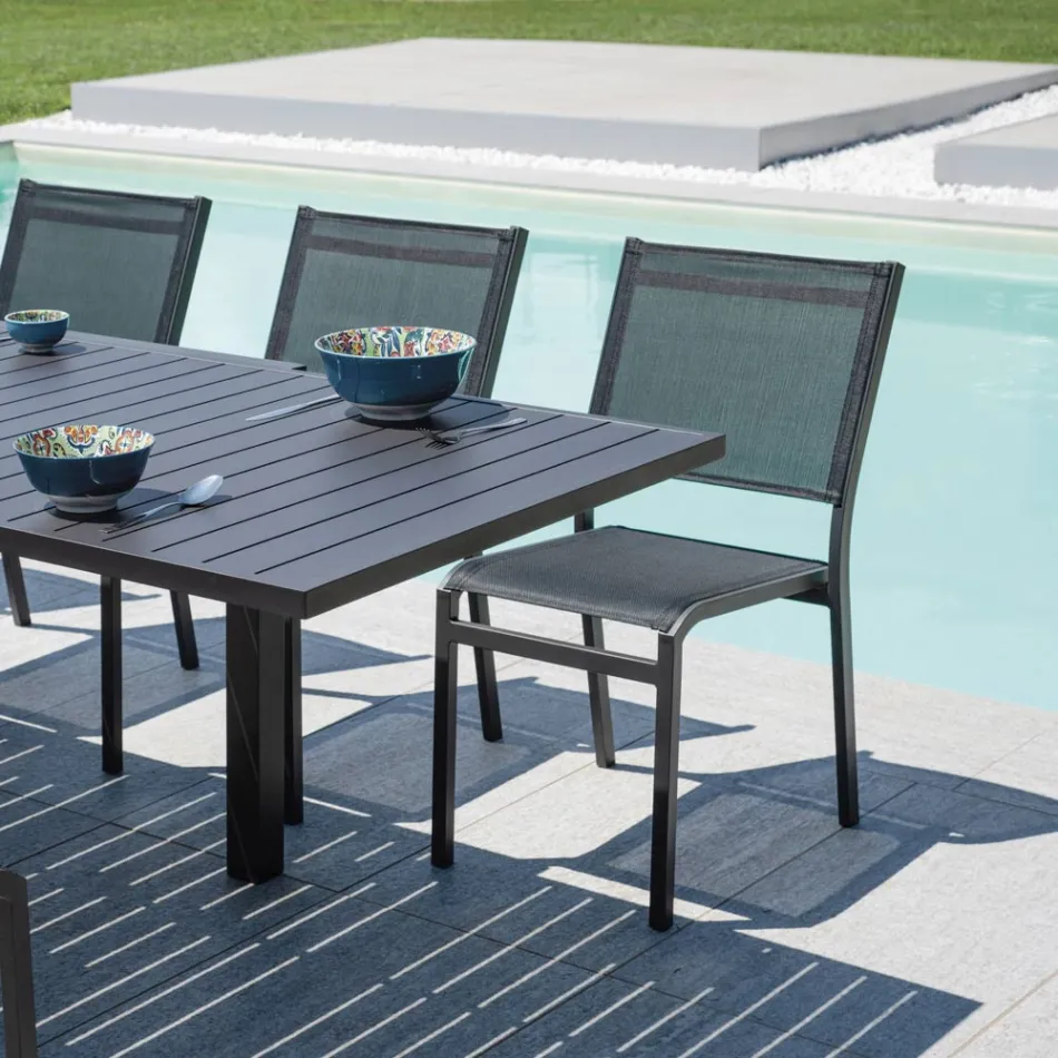 Scaun de grădină stivuibil din aluminiu și textilenă alb sau gri - Floraforma Viadurini