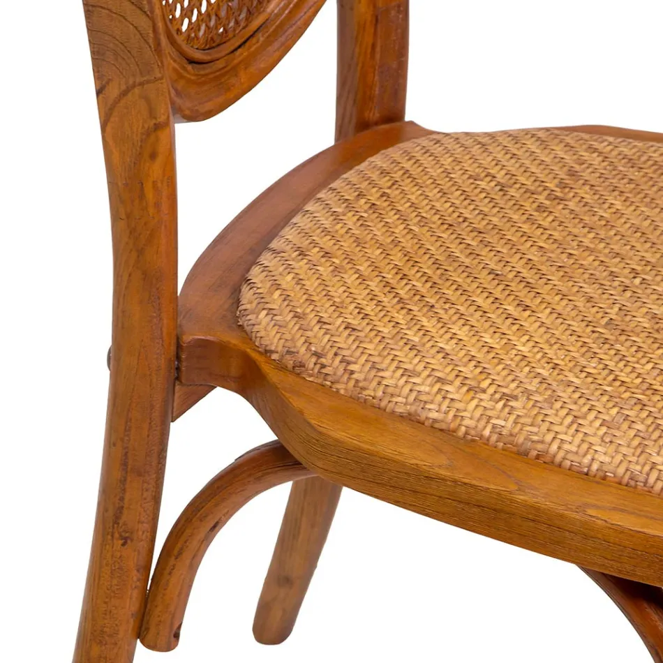 Scaun stivuibil pentru camera de zi din lemn Ailando și paie Vienna - Laguna Viadurini