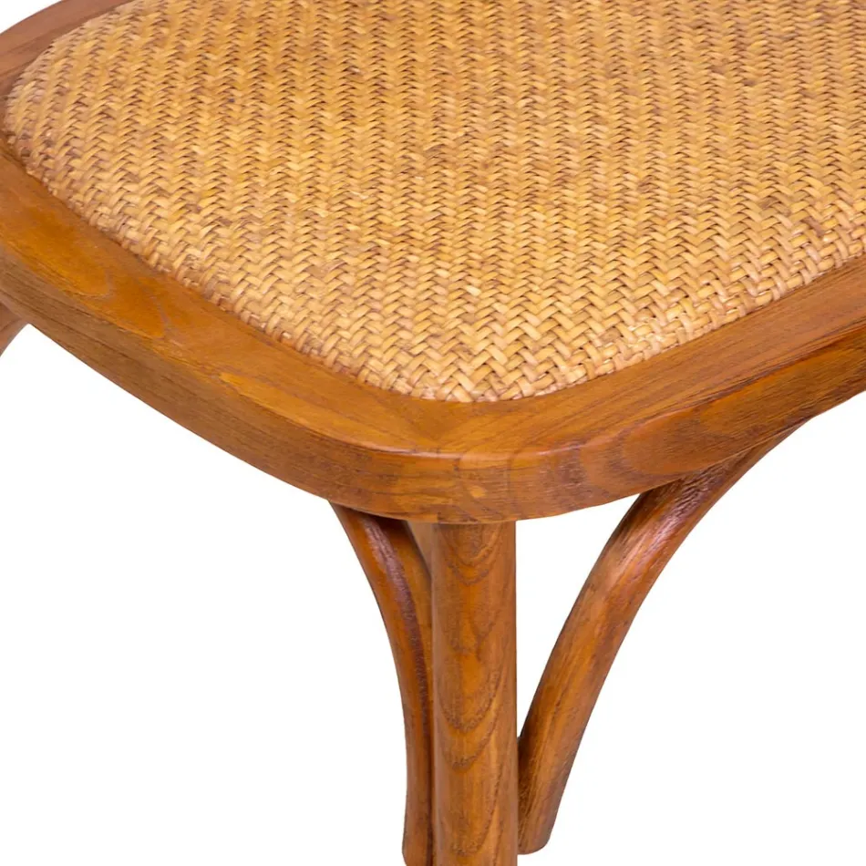 Scaun stivuibil pentru camera de zi din lemn Ailando și paie Vienna - Laguna Viadurini