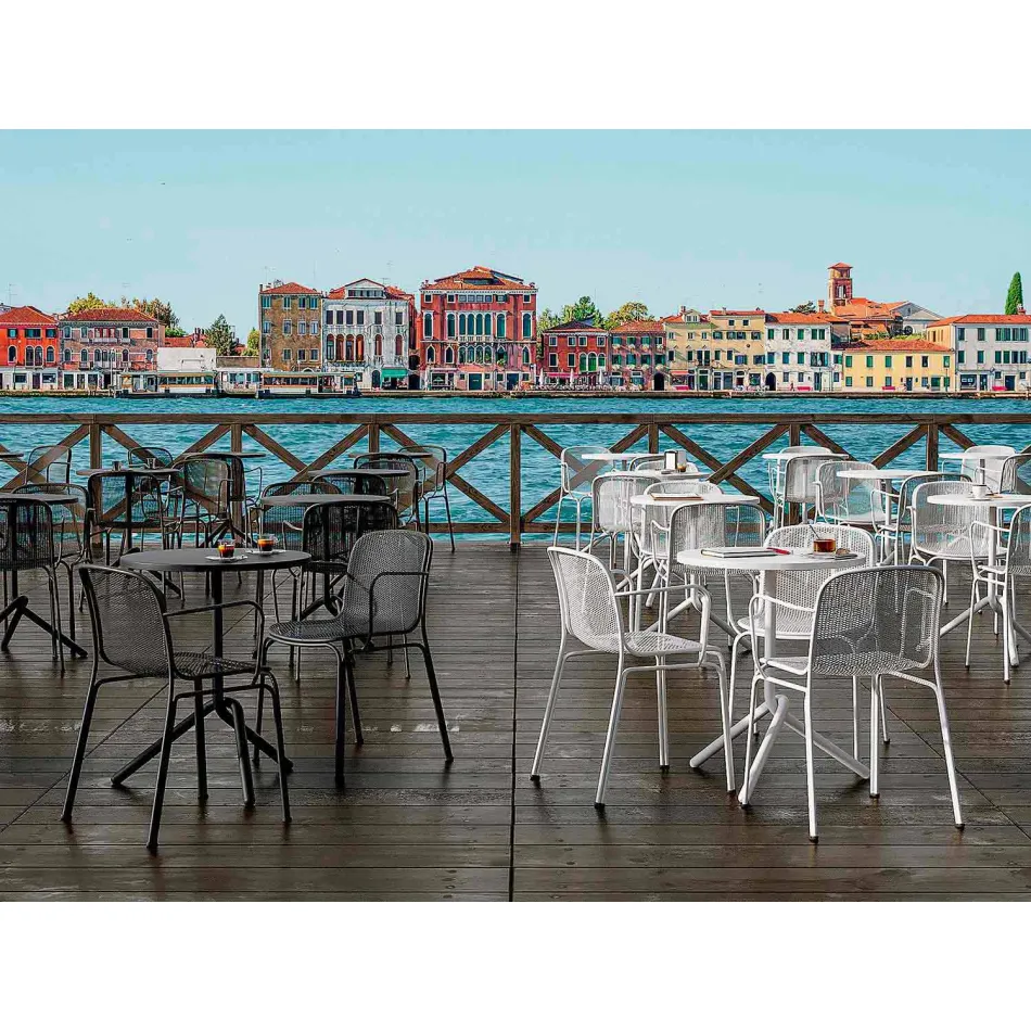 Scaun metalic în aer liber, aplicabil, fabricat în Italia, 4 piese - Verna Viadurini