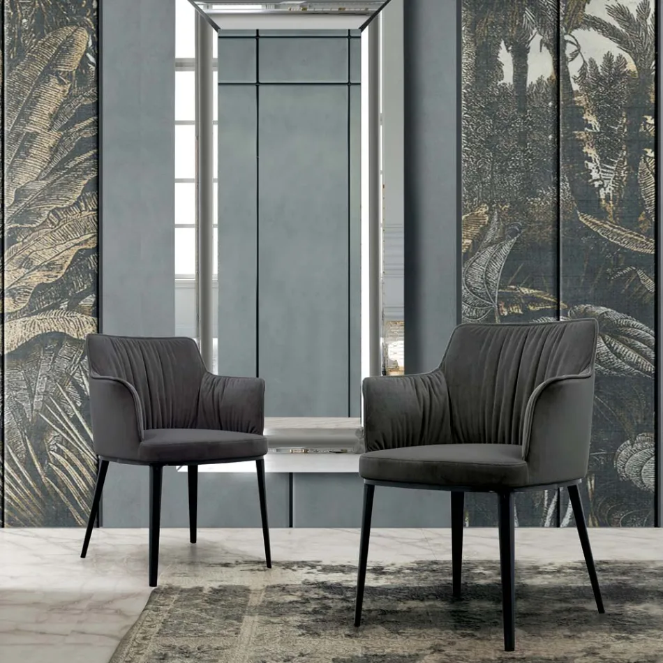 Scaun din otel cu sezut acoperit din catifea Made in Italy - Arisa Viadurini