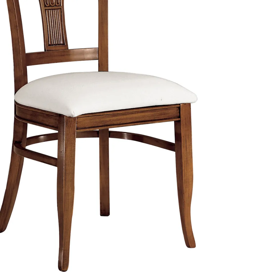 Scaun din piele ecologica alba si lemn de cires patinat Made in Italy - Dolomit Viadurini