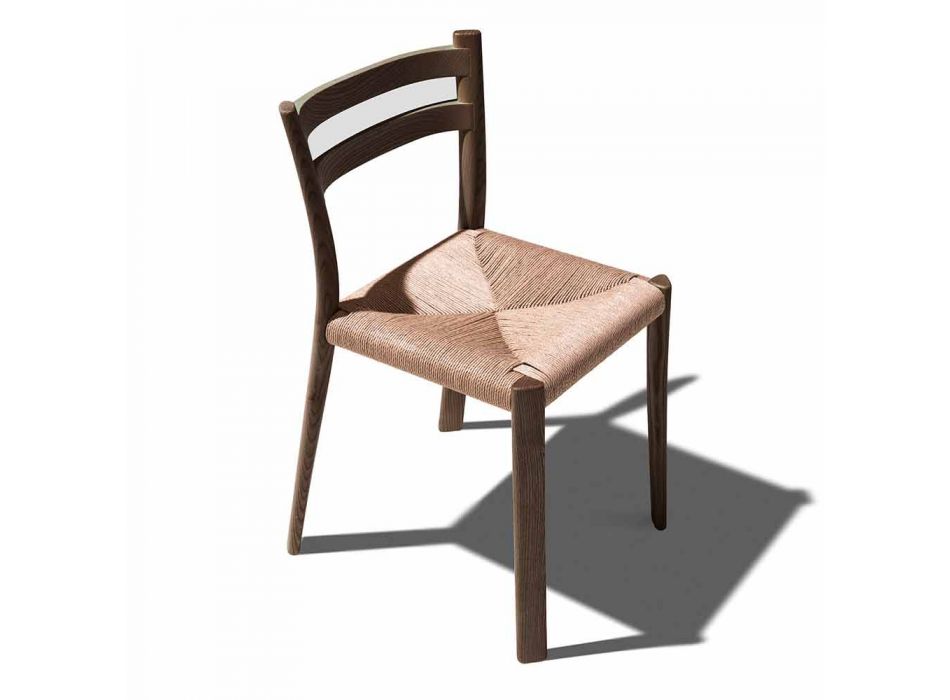 Scaun din frasin solid cu scaun țesut manual fabricat în Italia - Buri Viadurini