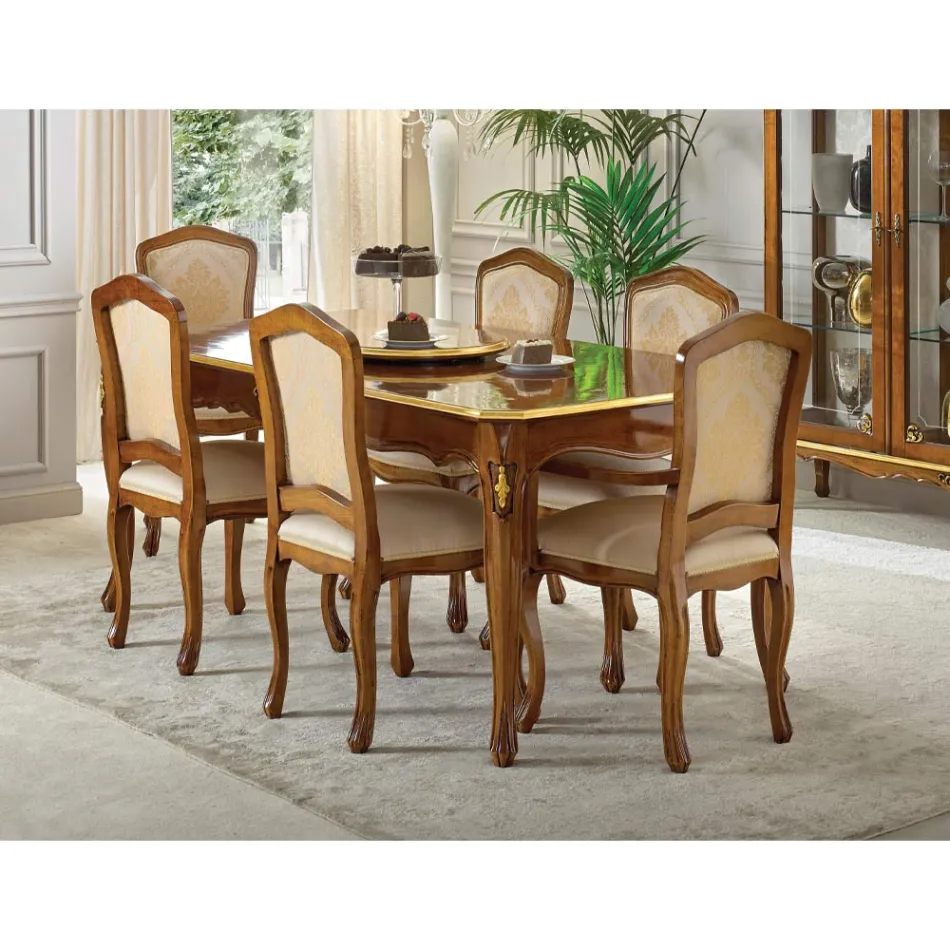 Scaun Clasic din Lemn cu Tesatura Tapitata de Lux Made in Italy - Majesty Viadurini