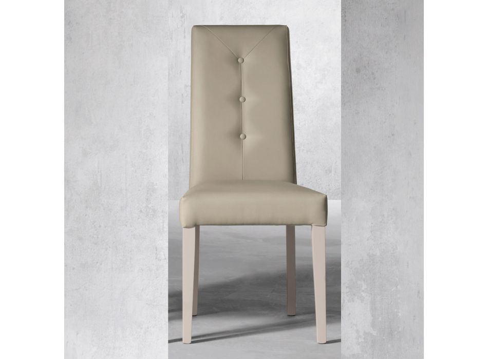 Scaun din lemn si scaun din piele ecologica cu nasturi cu design italian - Mircea Viadurini