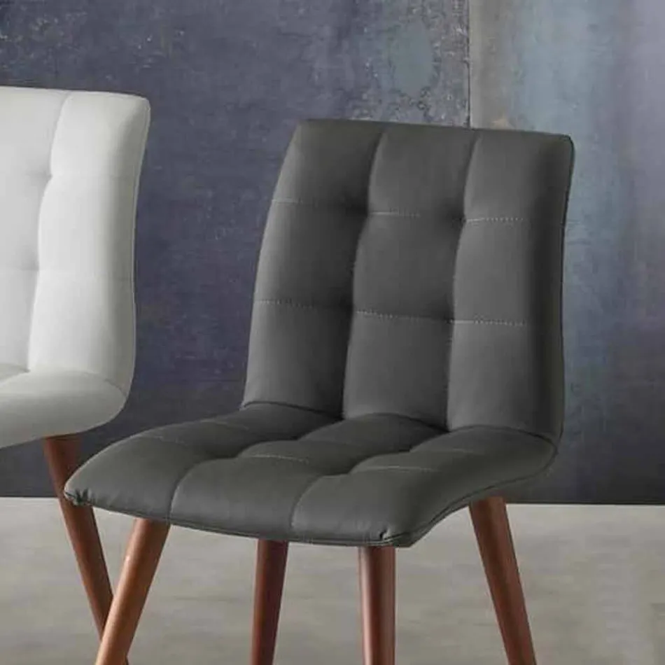 Scaun din lemn masiv tapițat cu piele ecologică mov Viadurini