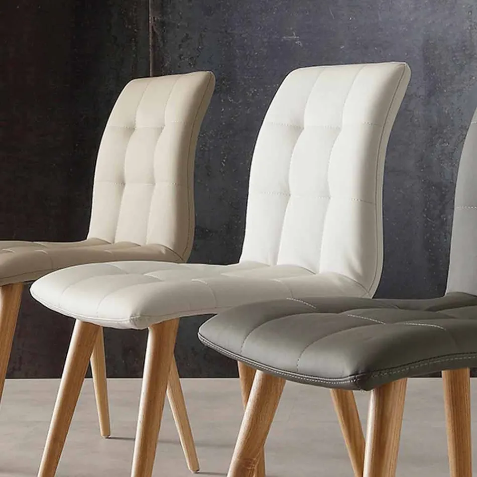 Scaun din lemn masiv tapițat cu piele ecologică mov Viadurini