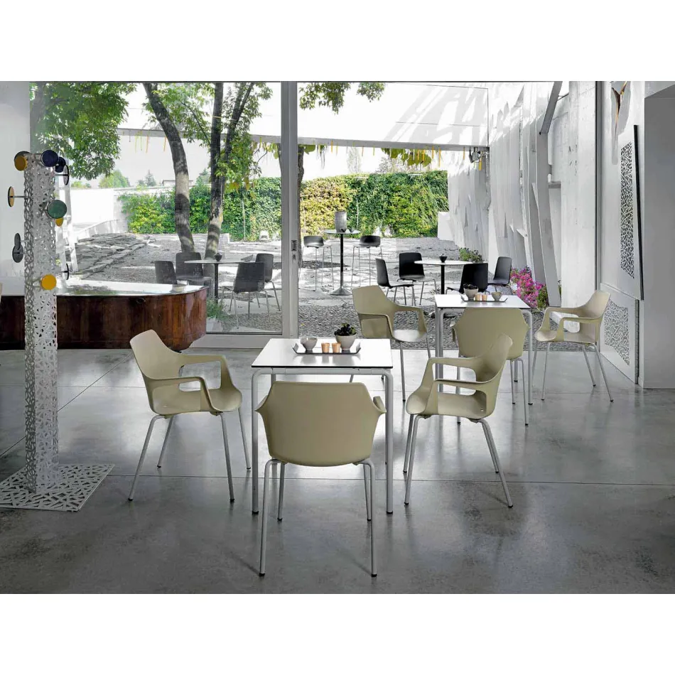 Scaun Stackable din Metal și Polipropilenă Fabricat în Italia, 4 bucăți - Caramel Viadurini