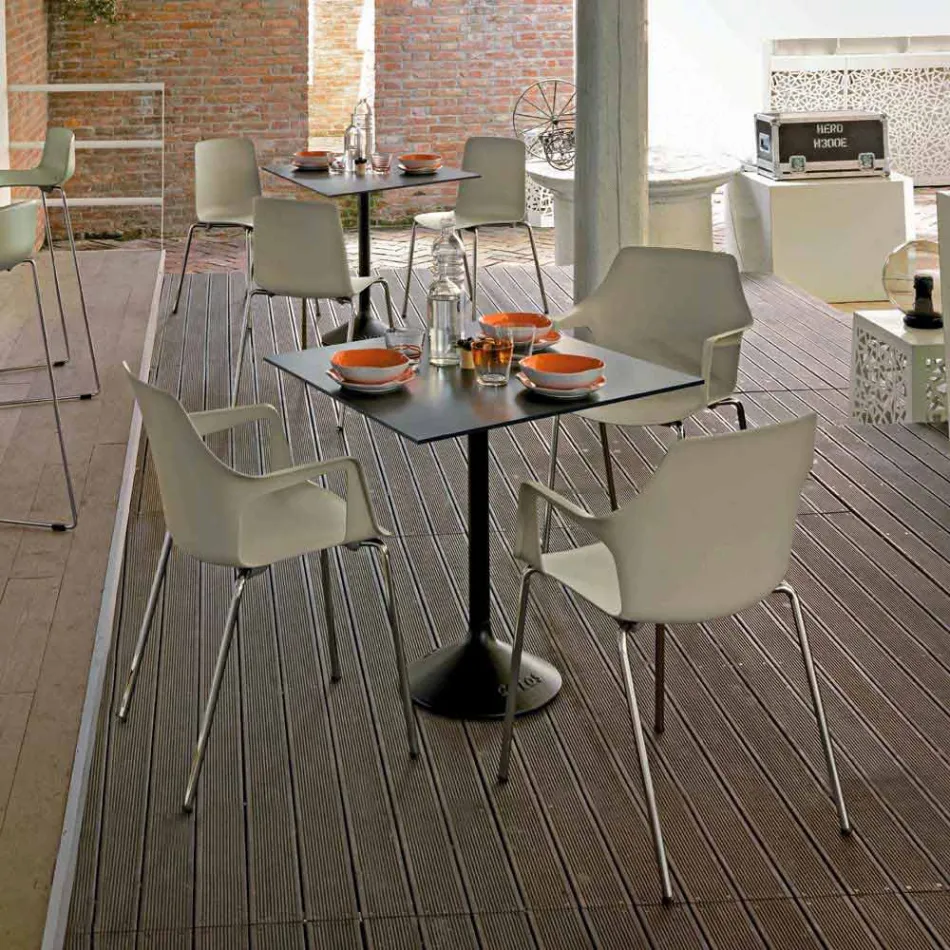 Scaun Stackable din Metal și Polipropilenă Fabricat în Italia, 4 bucăți - Caramel Viadurini