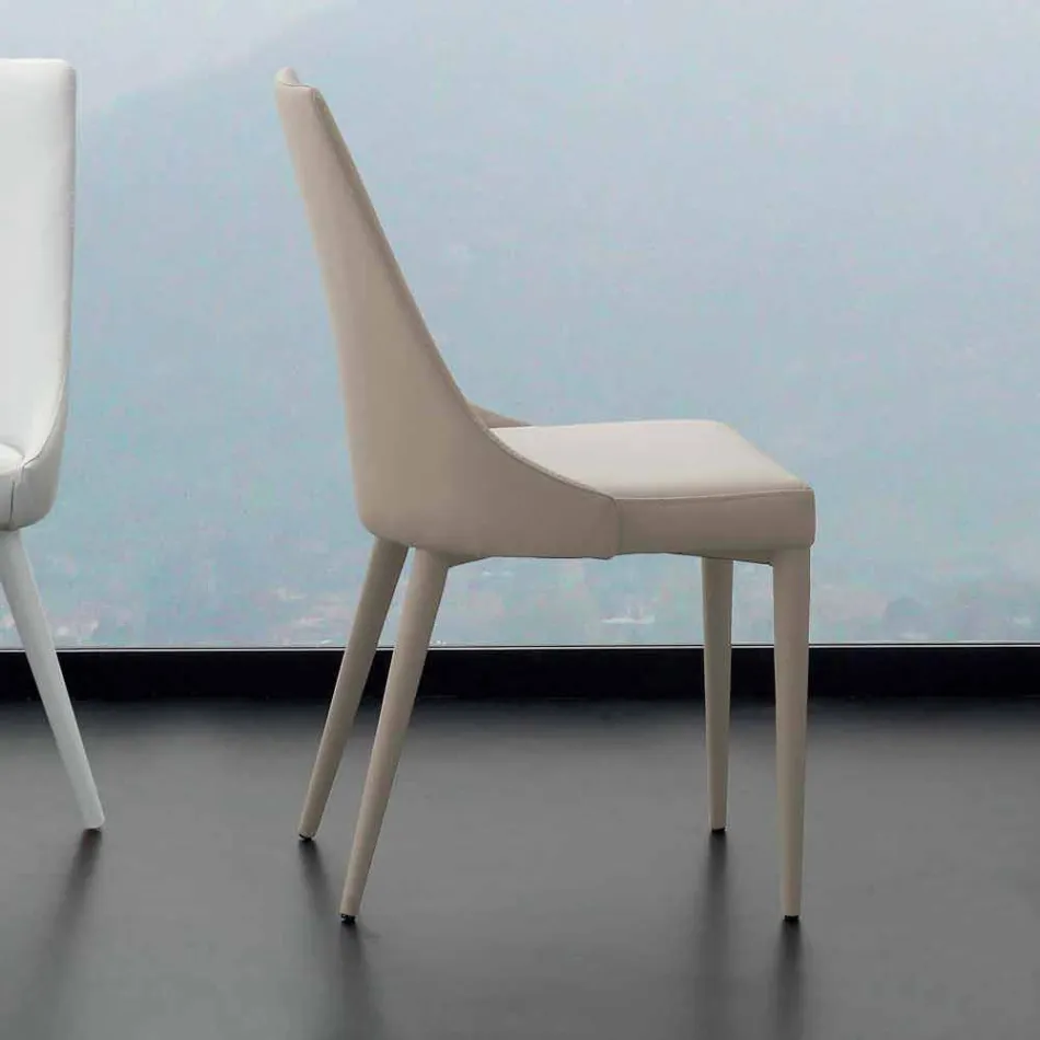 Scaun metalic imbracat integral in piele ecologica Nepitella Viadurini