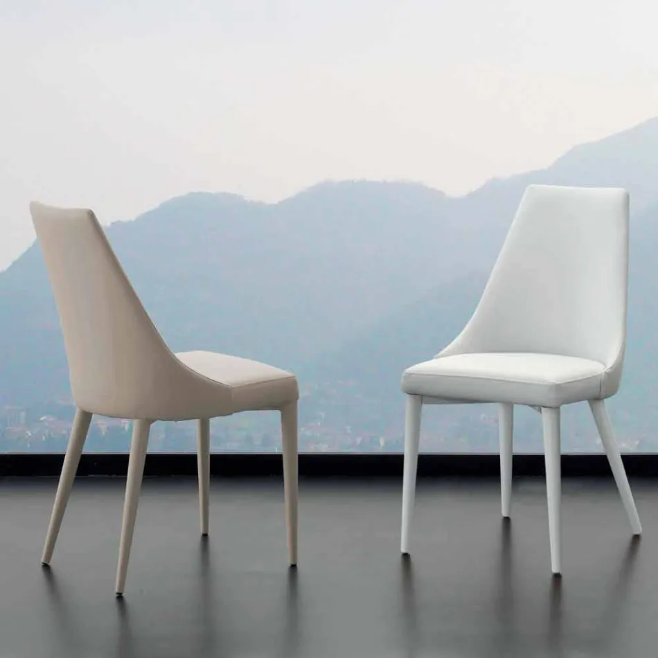 Scaun metalic imbracat integral in piele ecologica Nepitella Viadurini