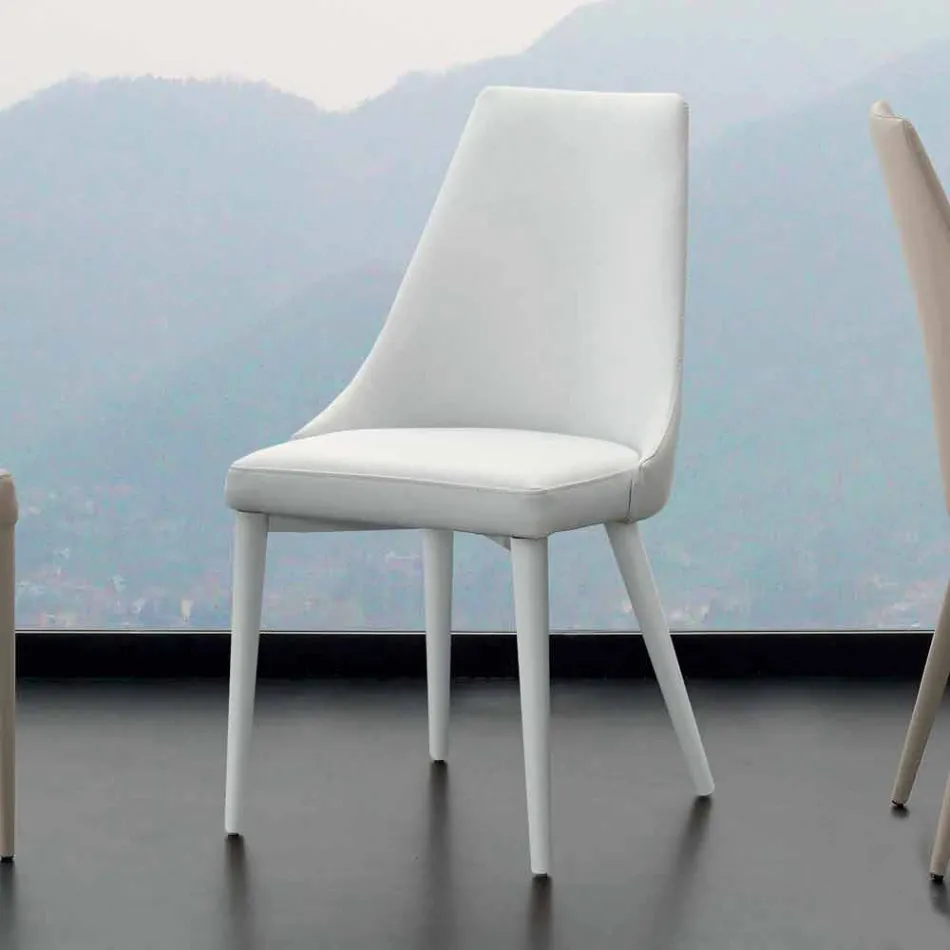 Scaun metalic imbracat integral in piele ecologica Nepitella Viadurini