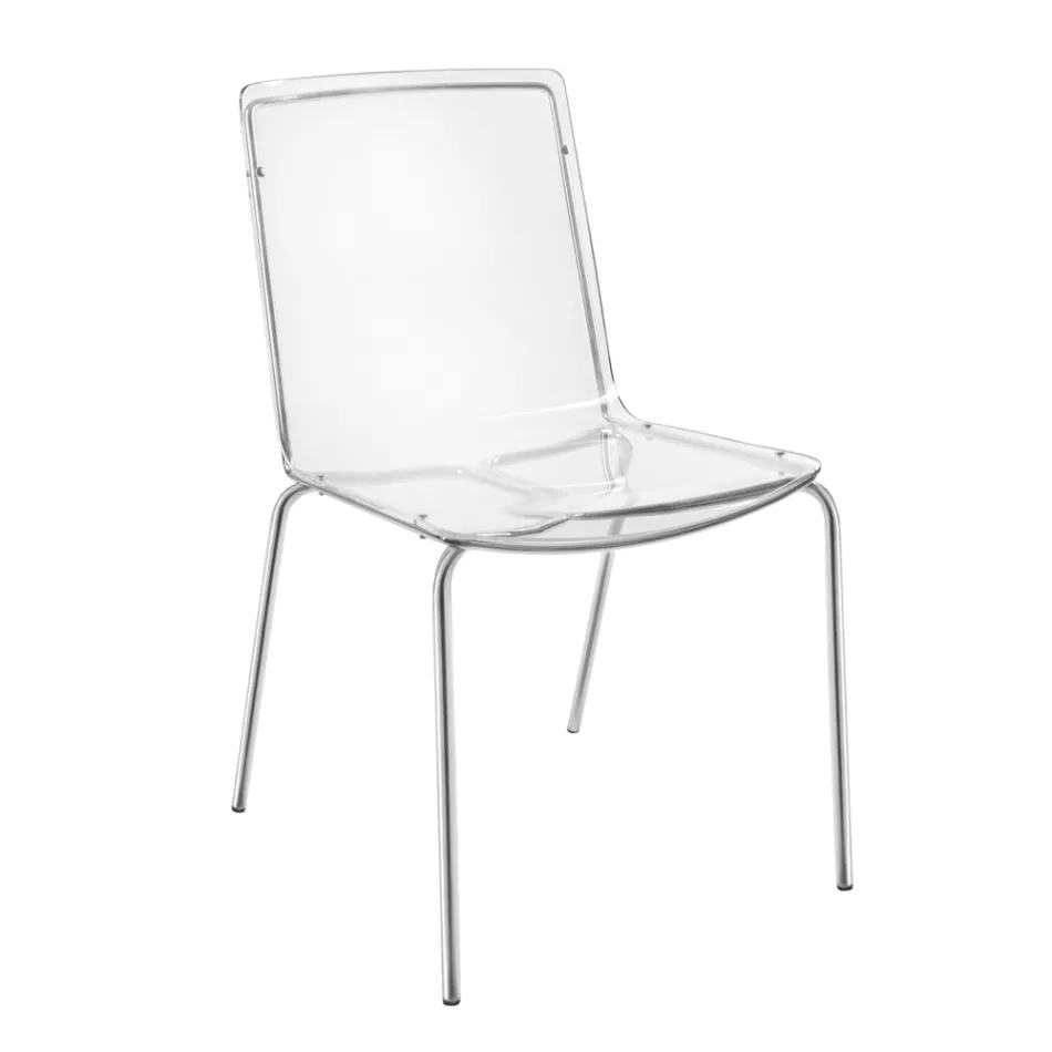 Scaun din Plexiglass Transparent si Fier Made in Italy 2 Piese - Charlotte Viadurini