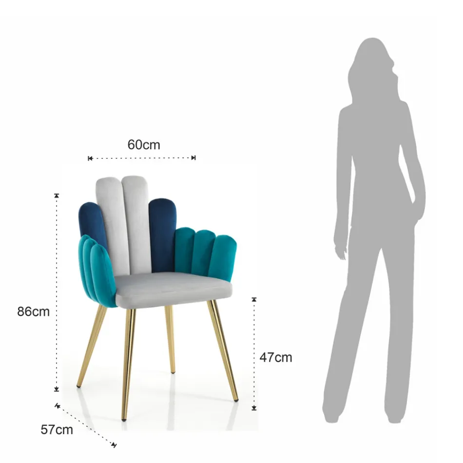 Scaun din țesătură cu efect de catifea gri, verde și albastru - Pepene verde Viadurini