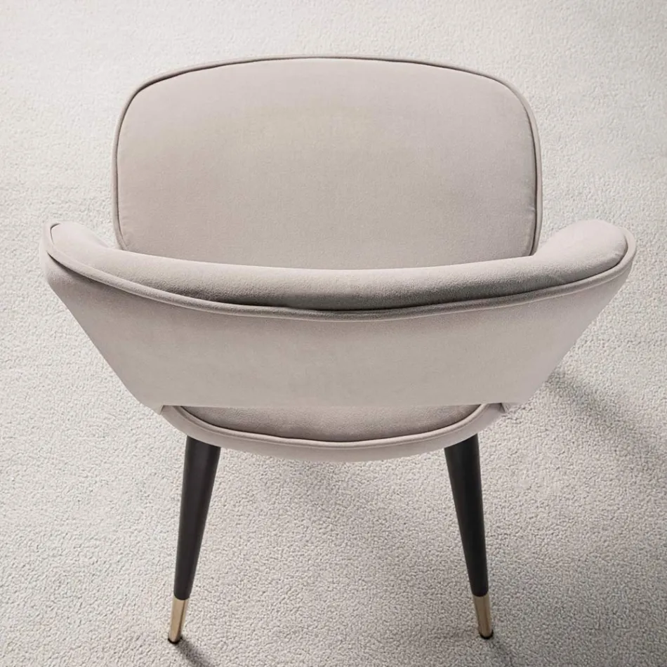 Scaun din catifea cu picioare din metal negru și alamă satinată, 4 bucăți - Sibea Viadurini