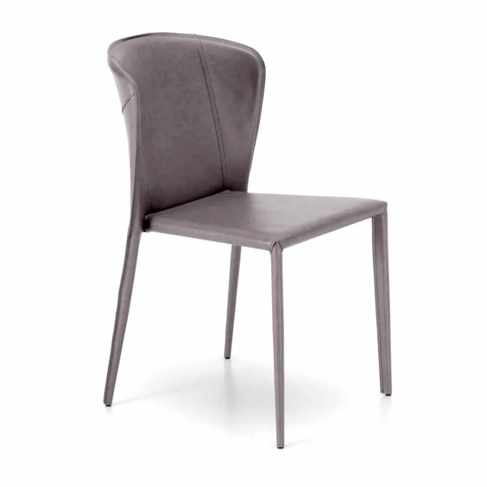 Scaun modern, acoperit complet din imitație de piele, Accadia,  4 piese Viadurini