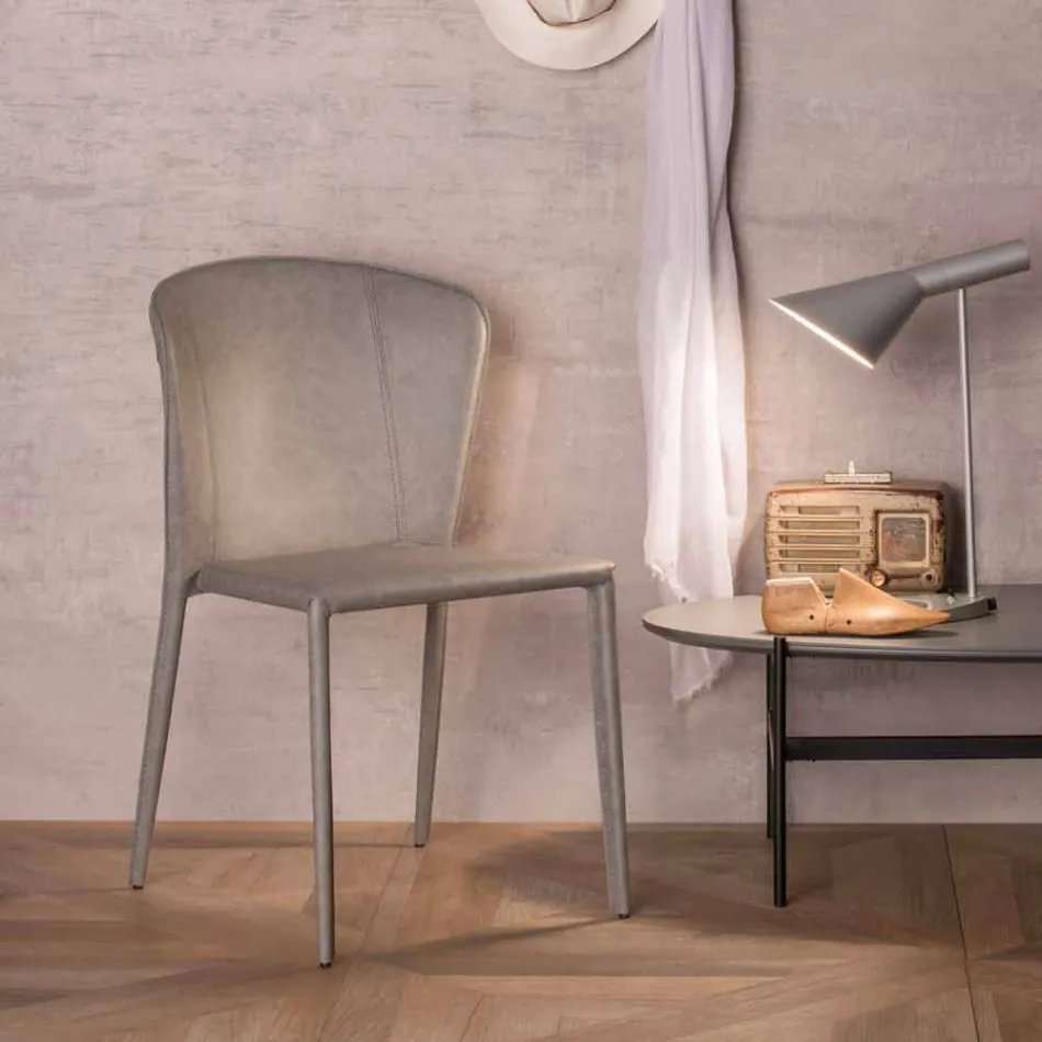 Scaun modern, acoperit complet din imitație de piele, Accadia,  4 piese Viadurini